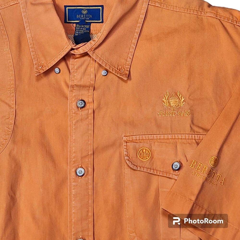 Beretta Sport Shirt Mens‎ XL Shooting Short Sleeve Blaze Orange Vented Flint Oak